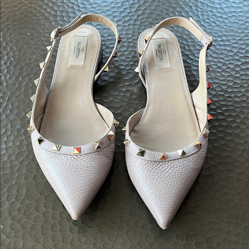 Valentino Women's Beige Studded Slingback Flats